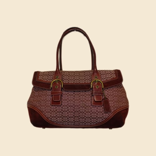 Coach Soho Maroon Signature Jacquard Satchel with leather and suede