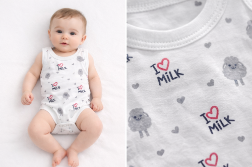 طقم مواليد صيفي بطبعة “I love milk” وتصميم كيوت
