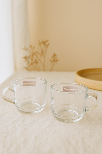 طقم 5 أكواب زجاجية شفافة بيد مريحة