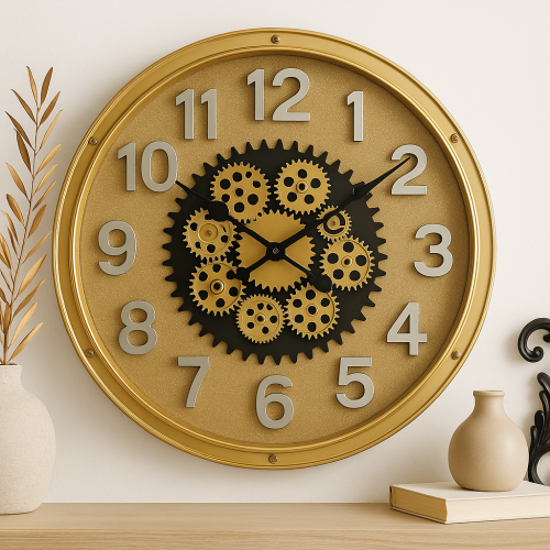 ساعة حائط فاخرة باللون الذهبي – مقاس 77 سم بتصميم...