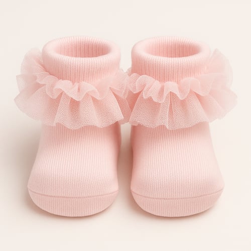 جوارب مواليد بتصميم تول منفوش - وردي وأوف وايت