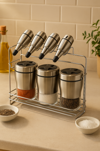 طقم بهارات معدني فاخر – 8 قطع بتصميم عصري أنيق