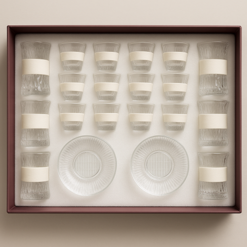 طقم أكواب شاي وفناجيل زجاج فاخر – 36 قطعة مع صحون...