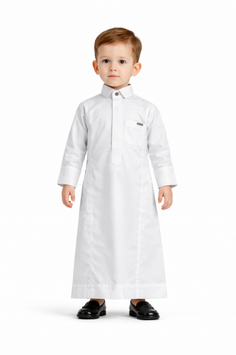 ثوب أطفال أبيض أنيق بتصميم كلاسيكي