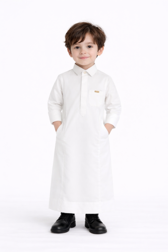 ثوب أطفال أبيض كلاسيكي أناقة صافية للصغار