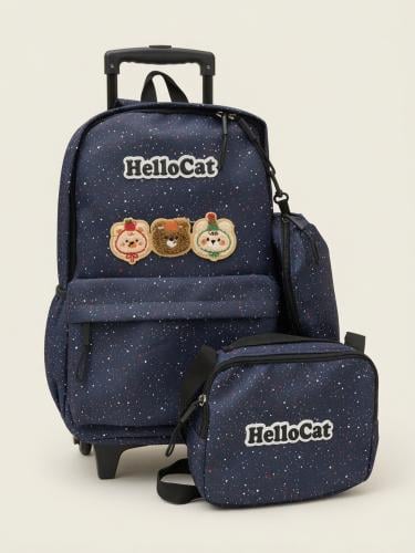 طقم شنطة ظهر بعجلات HelloCat - حقيبة + لانش بوكس +...