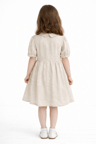 فستان بناتي أبيض كلاسيكي بأزرار أمامية وتفاصيل دان...