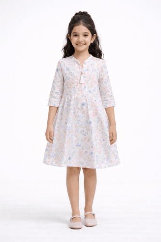 فستان بناتي ناعم بطبعة زهور باستيل وتصميم مريح وأن...