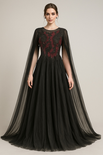 فستان سهرة أسود ملكي بتطريز فاخر