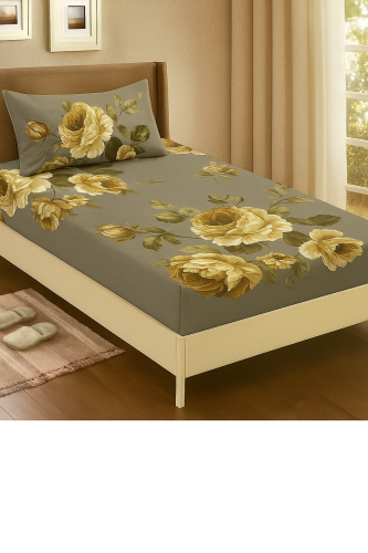 طقم مفارش فاخر بلون رمادي بنقشة ورود ناعمة