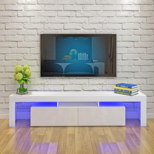 طاولة تلفاز عصرية مع رفوف زجاجية وأدراج بإضاءة LED...