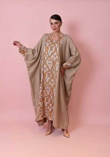 Kaaki embroidered loose jalabiya