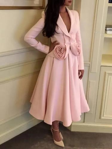 فستان وردي - طقم قطعتين