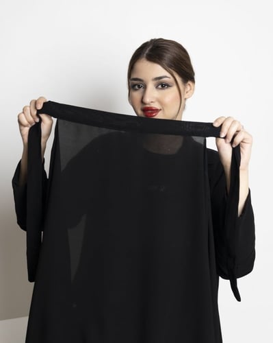 نقاب مبطن حرير أسود + طرحة بندانة + طرحة ربط