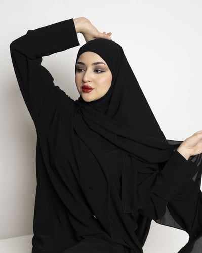 نقاب مبطن حرير أسود + طرحة بندانة + طرحة ربط