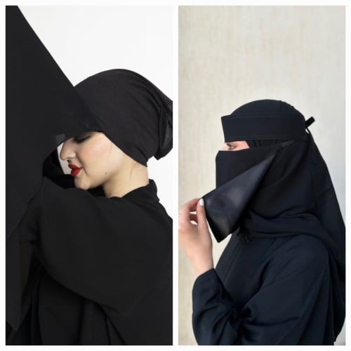 نقاب مبطن حرير أسود+ طرحة بندانة