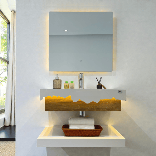 مغسله فخمه باضاءة ابيض وخشبي مقاس 80سم 3036-WB