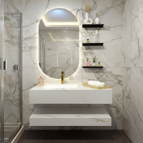 مغسلة ديكور سكري حمام مقاس 100 سم مع 3 ارفف ومرايا...