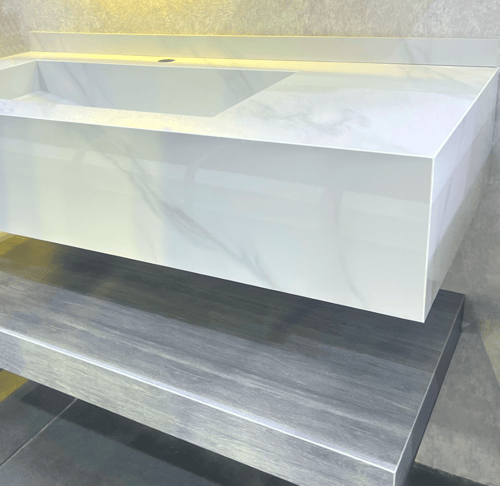 مغسله بورسلان 100 سم حوض شلال مع رف رمادي ومرايا م...