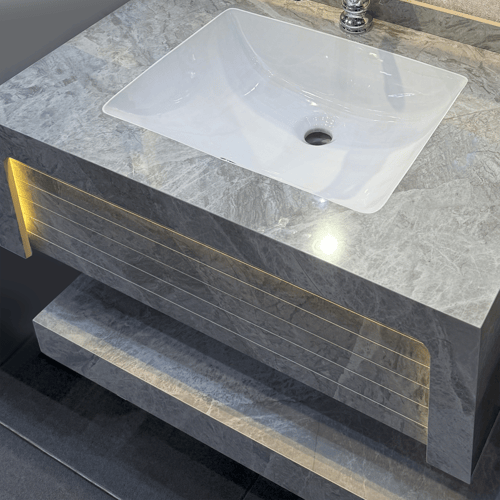 مغسلة رمادي حوض واحد مقاس 80 سم مع اضاءة بورسلان