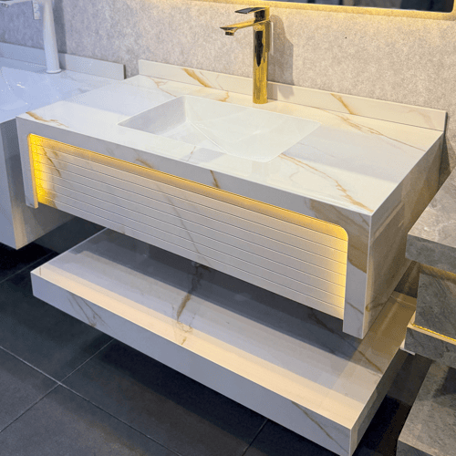 مغسلة بيج مع عرق ذهبي بورسلان 80 سم مع مع اضاءة دا...