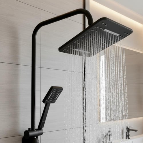 مسطرة دش مربع اسود مع سماعة لون اسود فخم