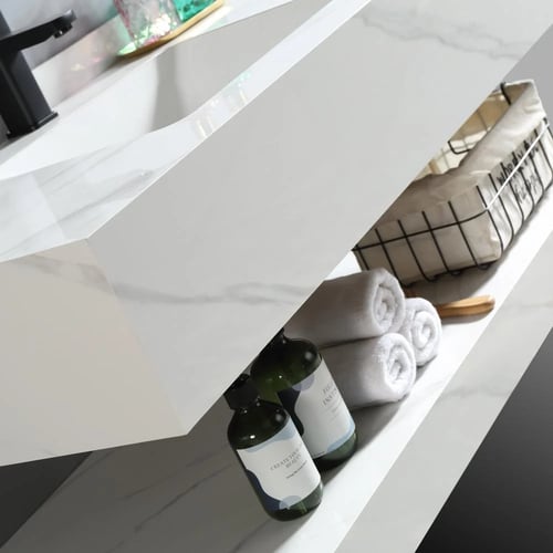 مغسلة ضيوف بورسلان 60 سم ابيض عروق رمادي مع مرايا...