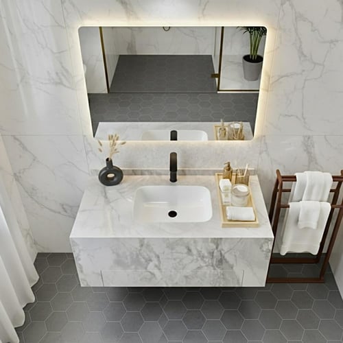 مغسلة بورسلان ادراج رمادي ومرايا مضيئة 3 الوان