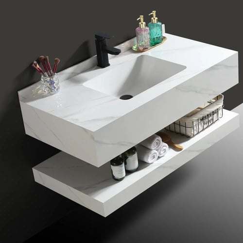 مغسلة ضيوف بورسلان 60 سم ابيض عروق رمادي مع مرايا...