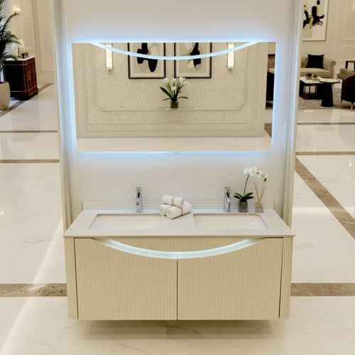 مغسلة بيج دولاب بورسلان حوضين 120 سم بأدراج ومرايا...