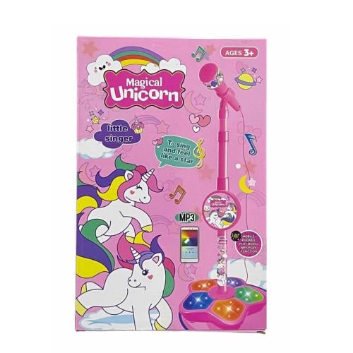 ميكروفون يونيكورن الوردي مع مكبر صوت