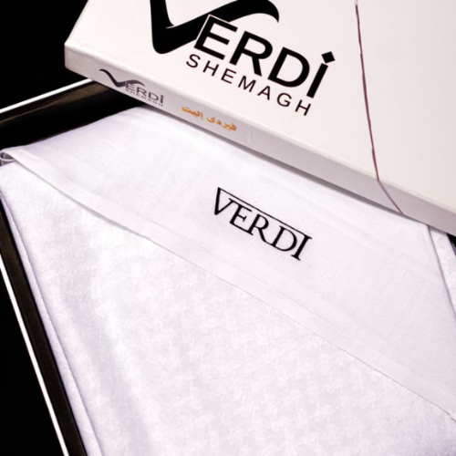 شماغ VERDI ابيض صناعة يدوية (هاند ميد) موديل اليت+زجاجة عطر هدية