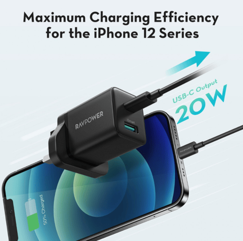 شاحن جداري 20واط منفذ USB + منفذ- PD- اسود - م / P...