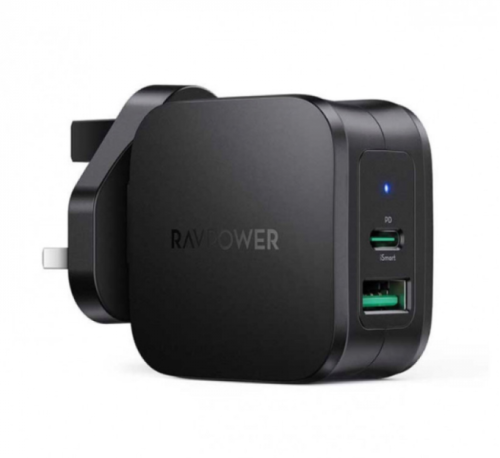 شاحن جداري منفذ PD + منفذ USB بقوة 30 واط - أسود م...