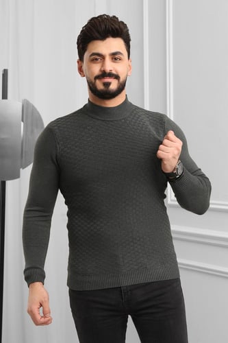 بلوفر شتوي رجالي هاينك منقوش برقبة نصف الياقة - بل...