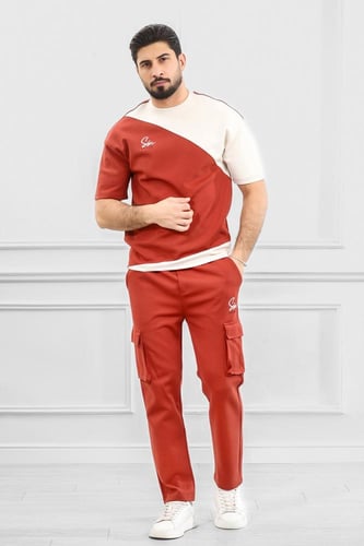 طقم رجالي أوفر سايز نص كم بجيب جانبيه