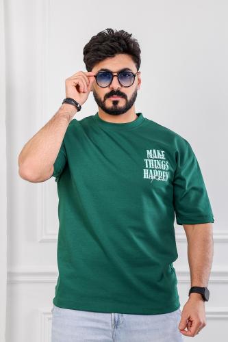 تيشرت رجالي بأكمام قصيرة وياقة دائرية مزين بطبعة ك...