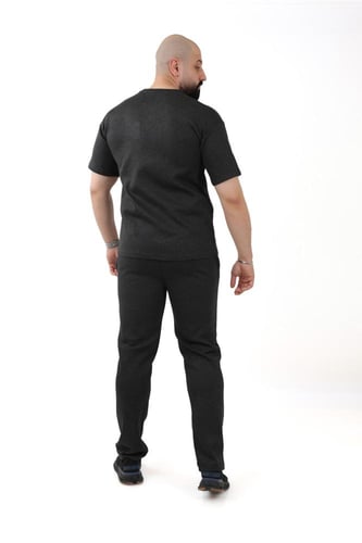 طقم رجالي صيفي كاجوال بنطال مع تيشرت سادة بياقة مد...