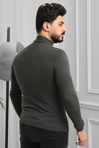 بلوفر شتوي رجالي هاينك منقوش برقبة نصف الياقة - بل...