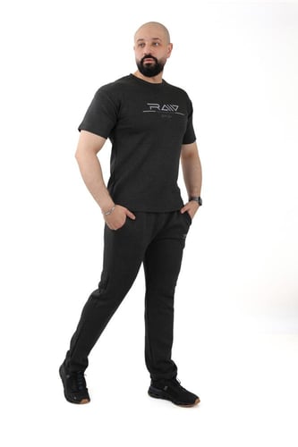 طقم رجالي صيفي كاجوال بنطال مع تيشرت بطبعة كبيرة ع...