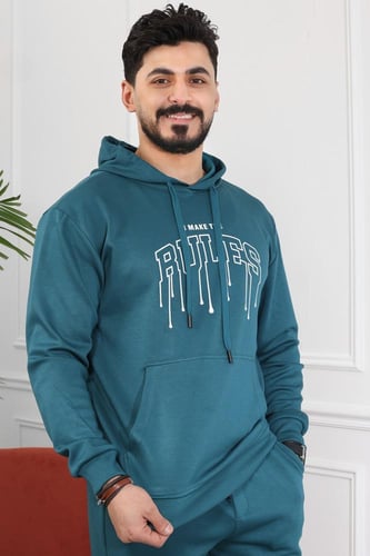 طقم رجالي شتوي اوفر سايز مكون من هودي بطبعة وبنطال