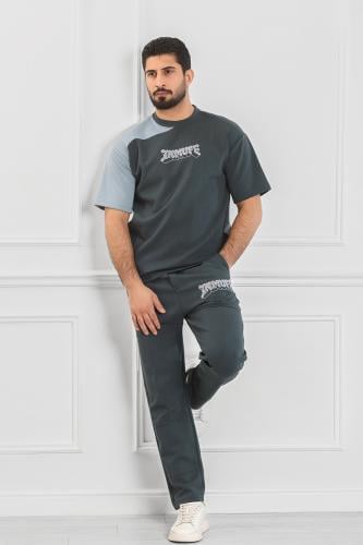 طقم رجالي أوفر سايز لونين نص كم