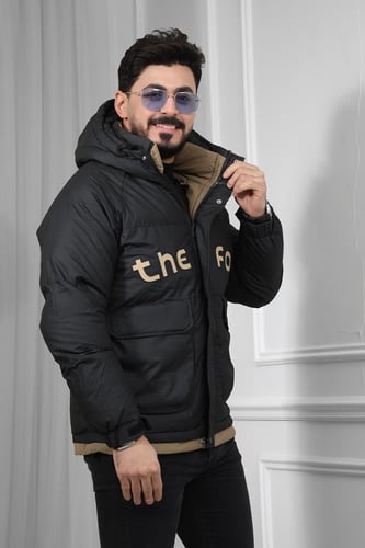 جاكيت رجالي شتوي منفوخ ومبطن مزود بطبعة