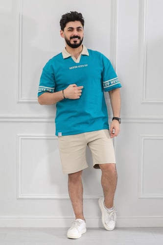 طقم رجالي اوفر سايز شورت - طقم رجالي شورت أبيض