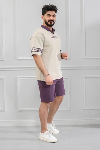 طقم رجالي اوفر سايز شورت - طقم رجالي شورت أبيض