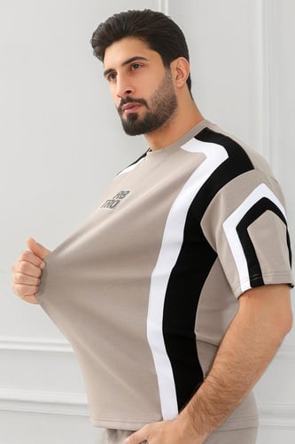 طقم رجالي أوفر سايز نص كم بنطال طويل