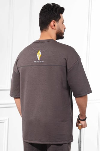 طقم رجالي صيفي كاجوال اوفر سايز بنطال طويل بطبعة ع...