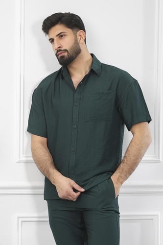 طقم رجالي بحري طويل سادة بأكمام قصيرة