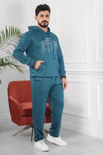 طقم رجالي شتوي اوفر سايز مكون من هودي بطبعة وبنطال