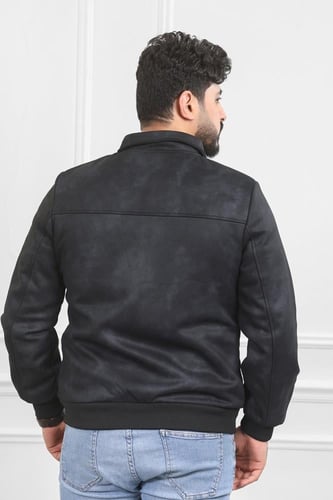 جاكيت رجالي شتوي سحاب فرو مغسول بأكمام مزمومة وجيب...